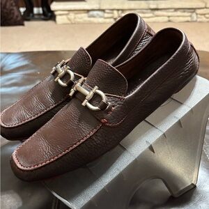 Salvatore Ferragamo Dark Brown Loafers with Silver Detailing